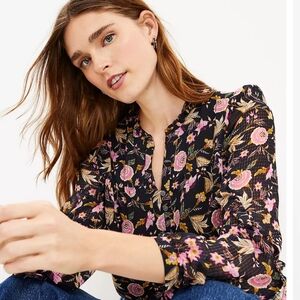 LOFT NEW Floral Ruffle Sleeve Blouse Size SMALL S